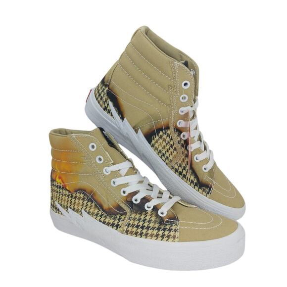 VANS SK8 Off the Wall Mens New Hi-Top Taupe Raised Lightning Bolt Sneakers-sz. 8